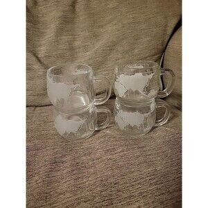 Nescafé Round Globe Mugs 1970s Set of 4 Etched World Map MCM Nestle Co. Vtg